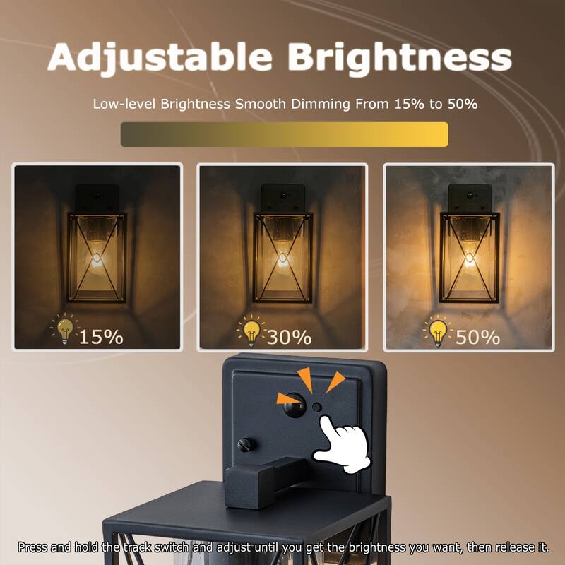 Motion Sensor Outdoor Wall Lanterns with Seeded Glass, Set of 2 - Black