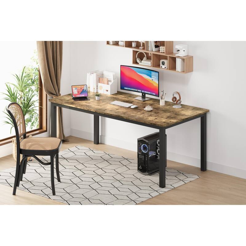 Industrial Dining Table, 71.7" Wooden Dining Table with Metal Legs