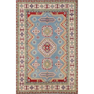 Blue Kazak Rug Hand-Knotted Traditional Oriental Wool Carpet - 6'9" x 9'8"