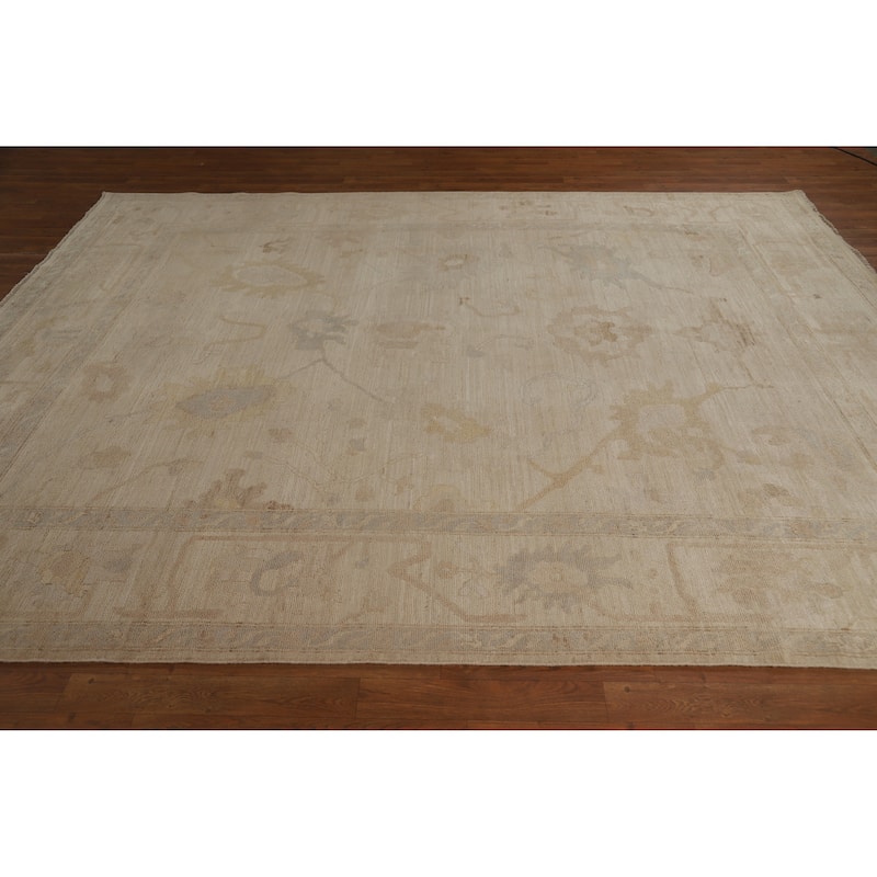 Hand Knotted Oriental 100% Wool Carpet Transitional All-Over Beige & Ivories Oushak Area Rug - 9' 10'' X 7' 11''