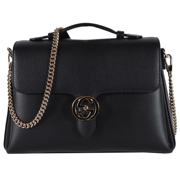 Shop Gucci Women&#39;s Black Leather Large Interlocking GG Purse Shoulder Bag - Overstock - 28981596