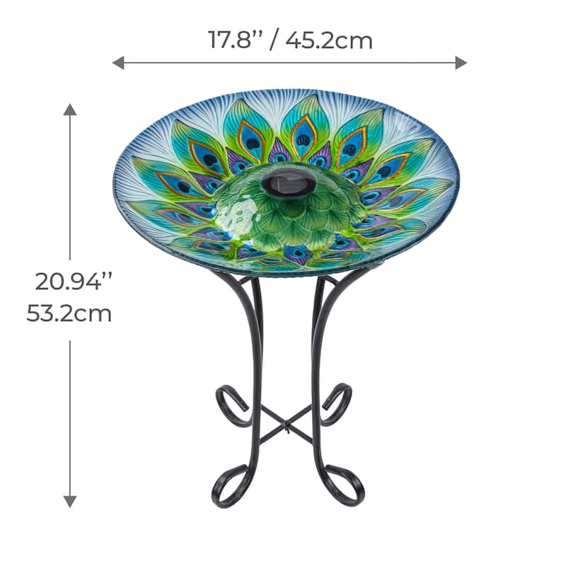 Teamson Home 17.8" Fusion Glass Birdbath with Solar-Powered Light