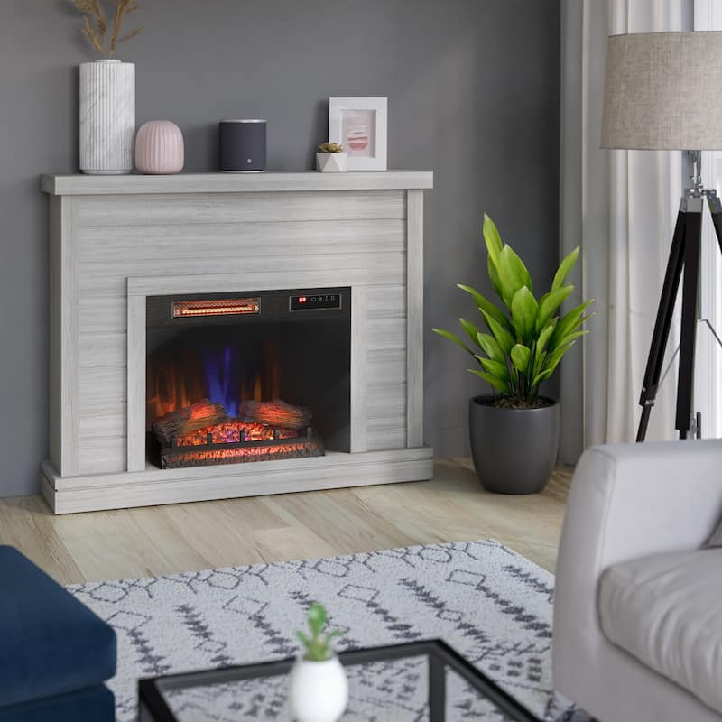 52" Shiplap Wall Mantel with 3D Fireplace Insert