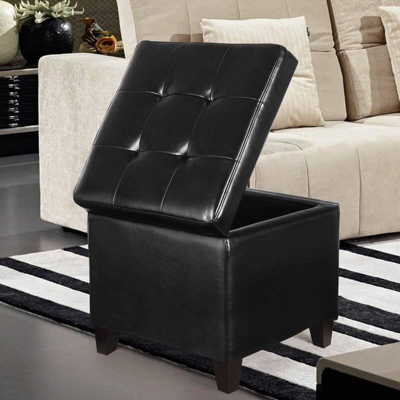 Adeco Bonded Leather Square Tufted Cubic Cube Storage Ottomans
