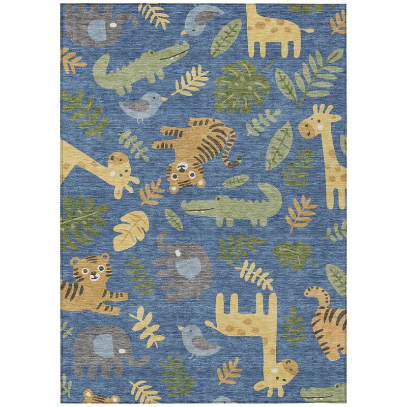 Machine Washable Indoor/ Outdoor Whimsy Safari Animals Chantille Rug