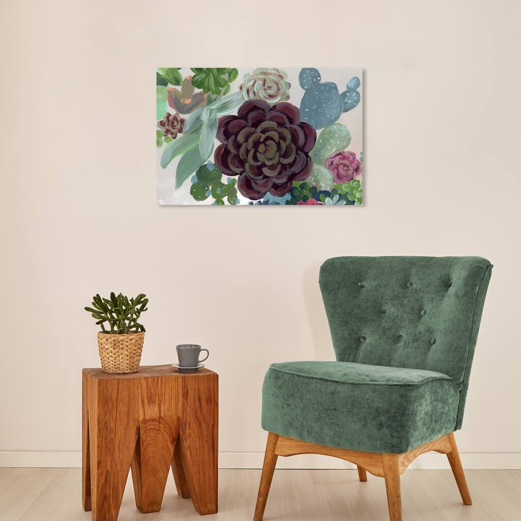 Wynwood Studio Canvas Floral and Botanical Red Suculent Green and Dark Magenta Rustic Wall Art Canvas Print