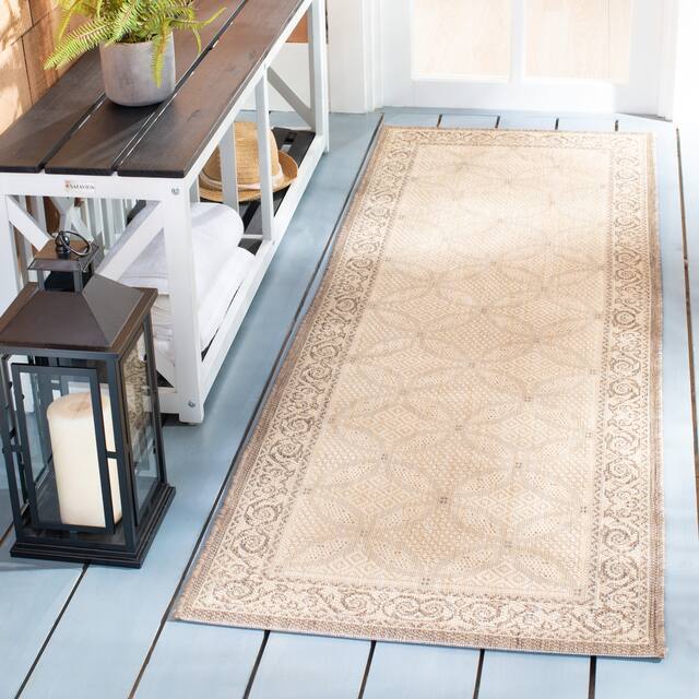 SAFAVIEH Courtyard Laurene Waterproof Patio Backyard Rug - 2'3" x 6'7" Runner - Natural/Brown