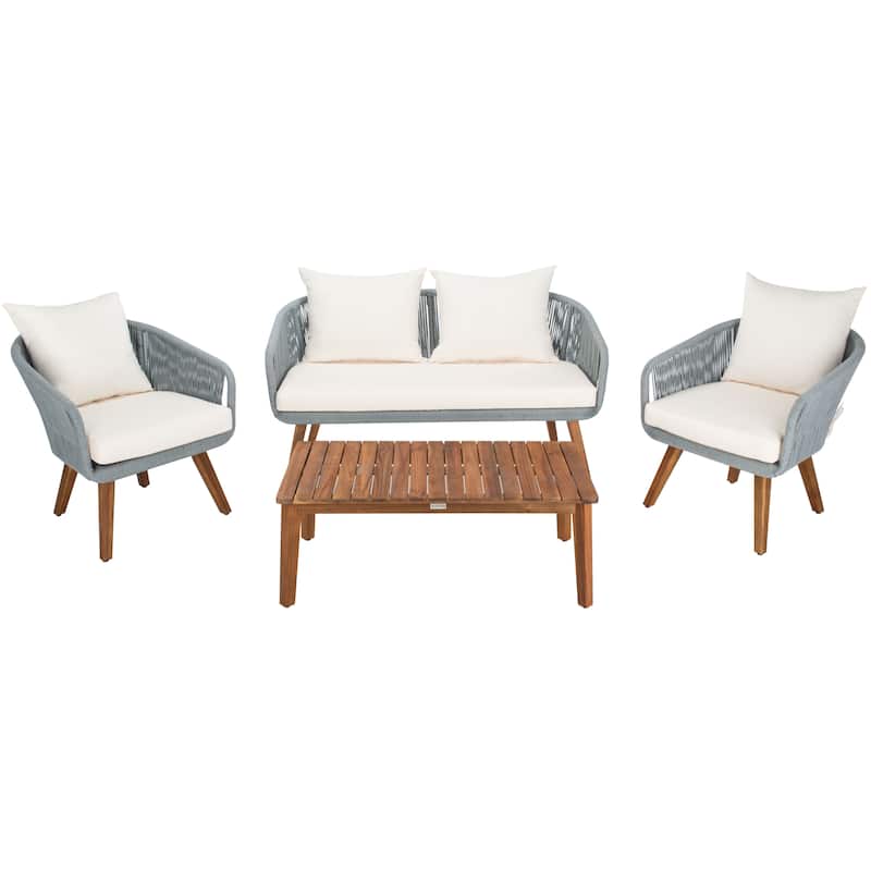 SAFAVIEH Outdoor Tobia 4-Piece Patio Conversation Set - 55W x 30D x 28H
