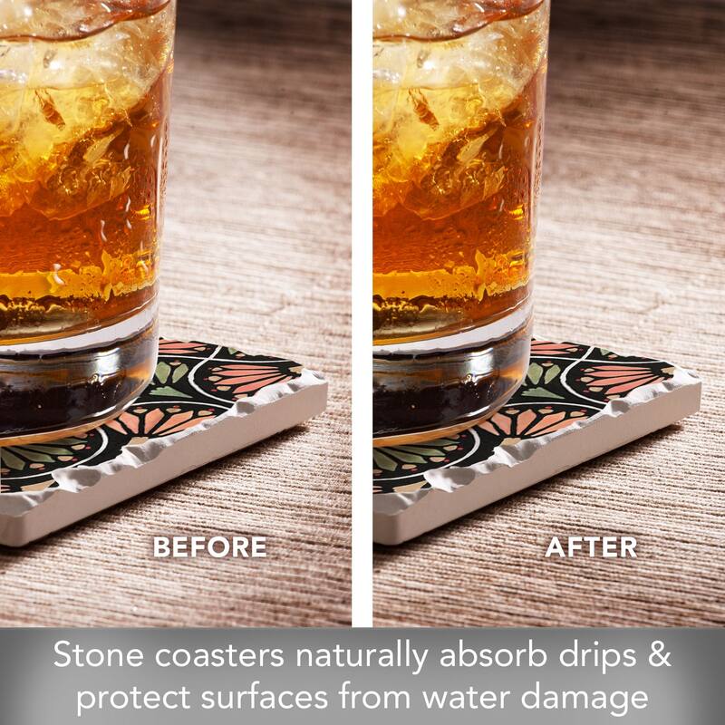 Flower Show 4-Pack Tumbled Tile Stone Coasters with Protective Cork Backing Manufactured in The USA