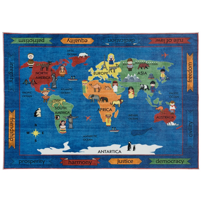 Kids Collection Discover the World Navy Area Rug