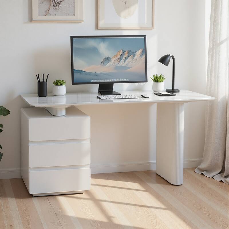 Rectangular Writing Desk Computer Desk, Home Office Desk, Faux Marble Top
