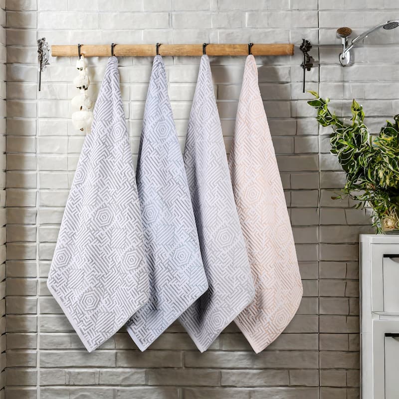 Superior Jasper Cotton Modern Geometric Jacquard Bath Towel Set of 3