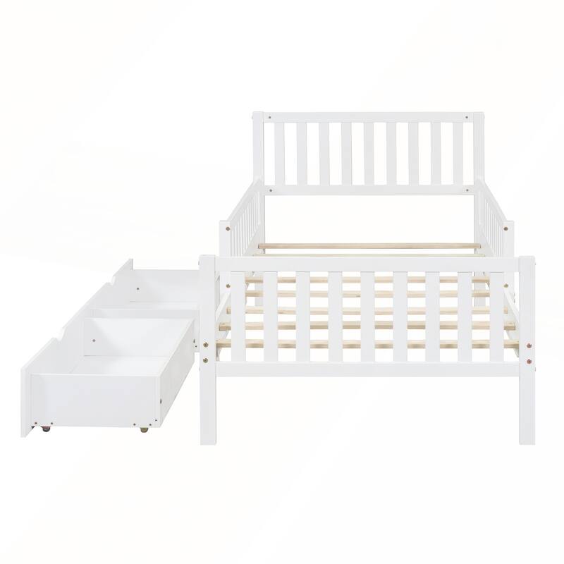 Twin Size Wood Platform Bed with Guardrails