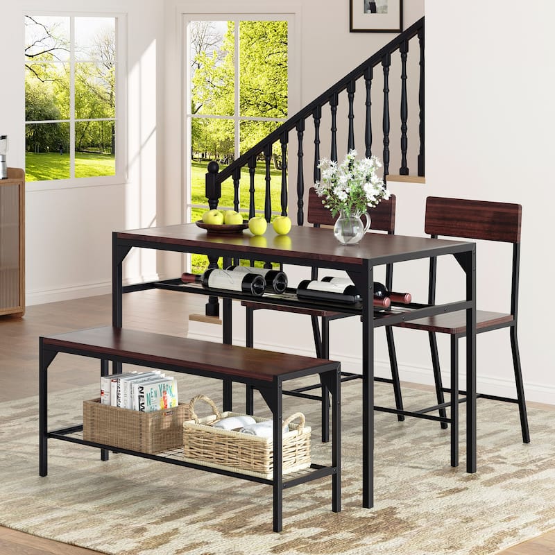 4-Piece Dining Set with Bench & Chairs - Space-Saving Table Set for Kitchen, Breakfast Nook