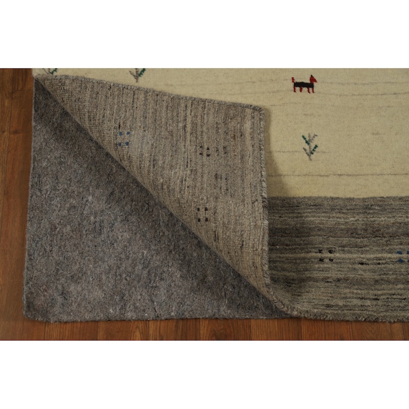 Hand Knotted Oriental 100% Wool Carpet Tribal Animal Pictorial Beige & Ivories Gabbeh Area Rug - 6' 4'' X 4' 9''