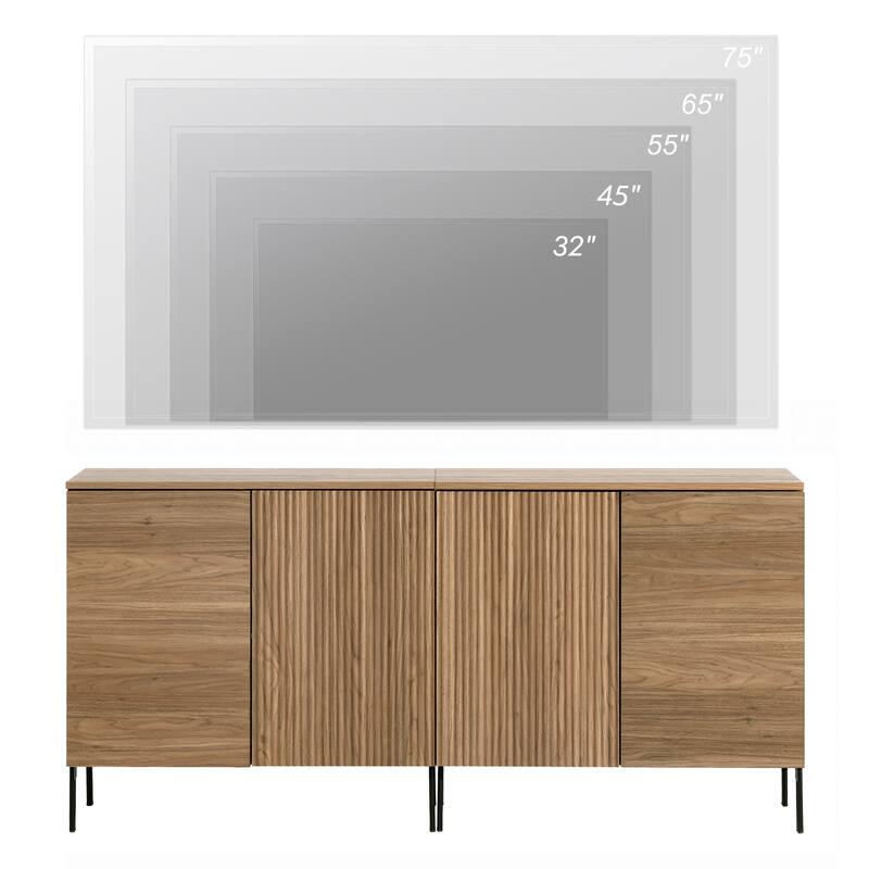 31.5" Modern Wood Reeded Dresser With Doors, Minimalist Dresser Organizer Storage Cabinet