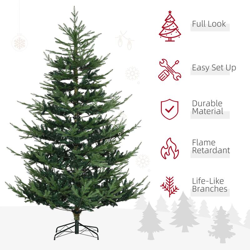 Hassle-Free 7.5-Foot Artificial Xmas Tree with 1218 Realistic Branch Tips and Steel Base, Christmas Decor for Home Office