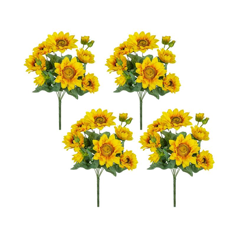 10.2 x 11 x 18.9"H Artificial Yellow Sunflower BushX9,4 Pack - Yellow,Green