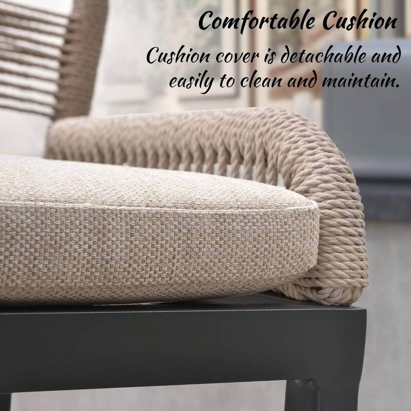 PURPLE LEAF Bar Stools Set of 4 Outdoor Bar Height Metal Stools Modern Wicker Rattan Barstools with Back Aluminum