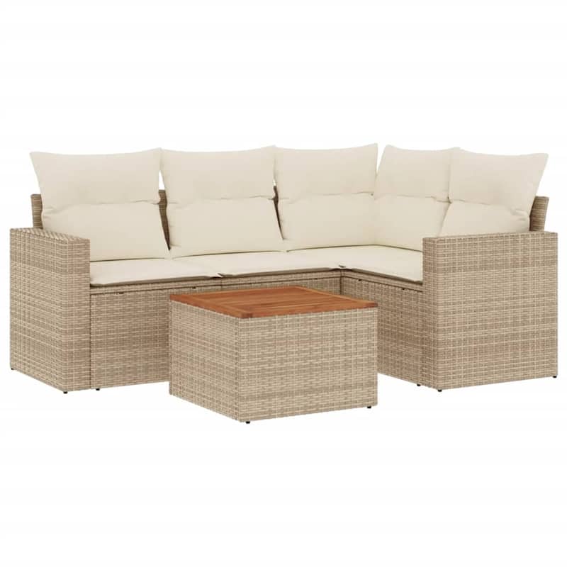 vidaXL Patio Sofa Set with Cushions Outdoor Furniture 5 Piece Poly Rattan - 25.8 x 24.4 x 27.2