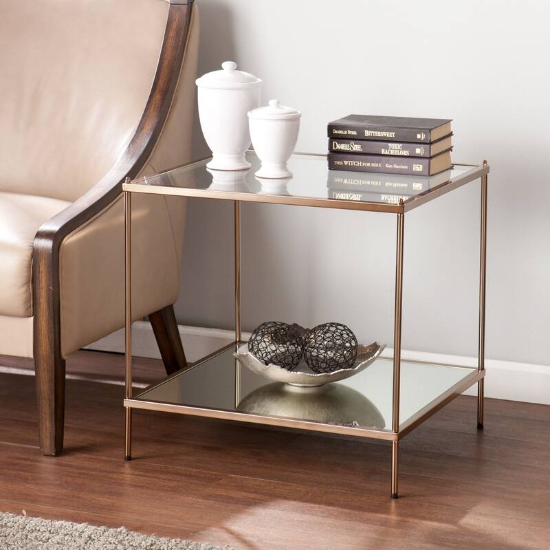 22.25" Gold and Clear Contemporary Knox Mirrored Rectangular End Table