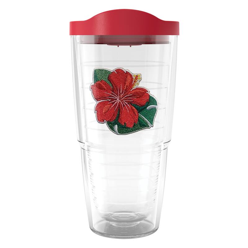 Tervis Tropical Hibiscus Collection Made in USA Double Walled Insulated Travel Tumbler, Tropical Red Hibiscus - 24oz