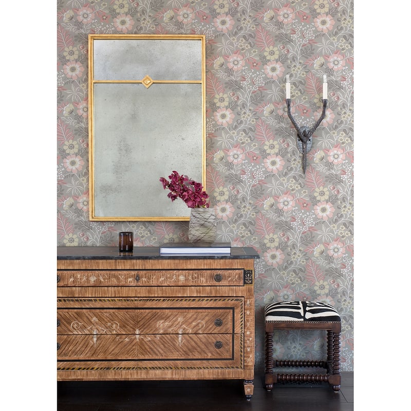 A-Street Prints Voysey Pink Floral Wallpaper