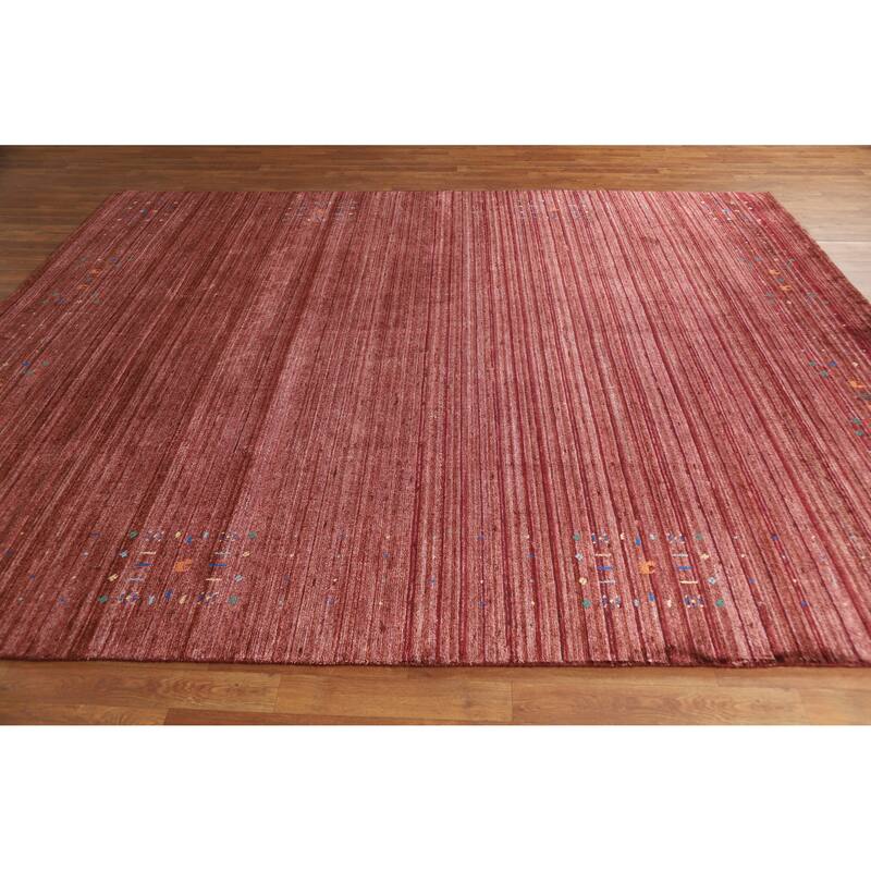 Hand Knotted Oriental Viscose Silk Carpet Tribal Animal Pictorial Red Gabbeh Area Rug - 10' 0'' X 8' 1''