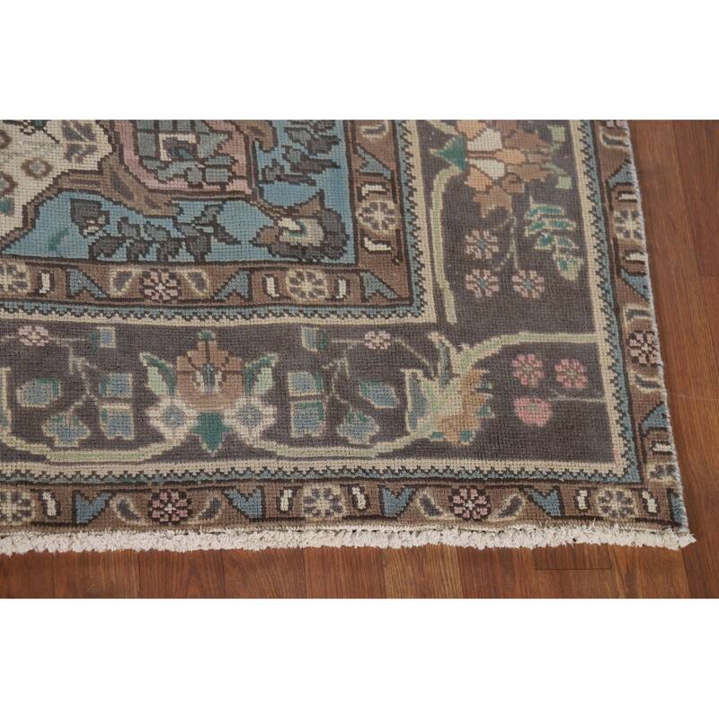 Light Blue Tabriz Vintage Persian Area Rug Handmade Wool Carpet - 6'7" x 9'3"
