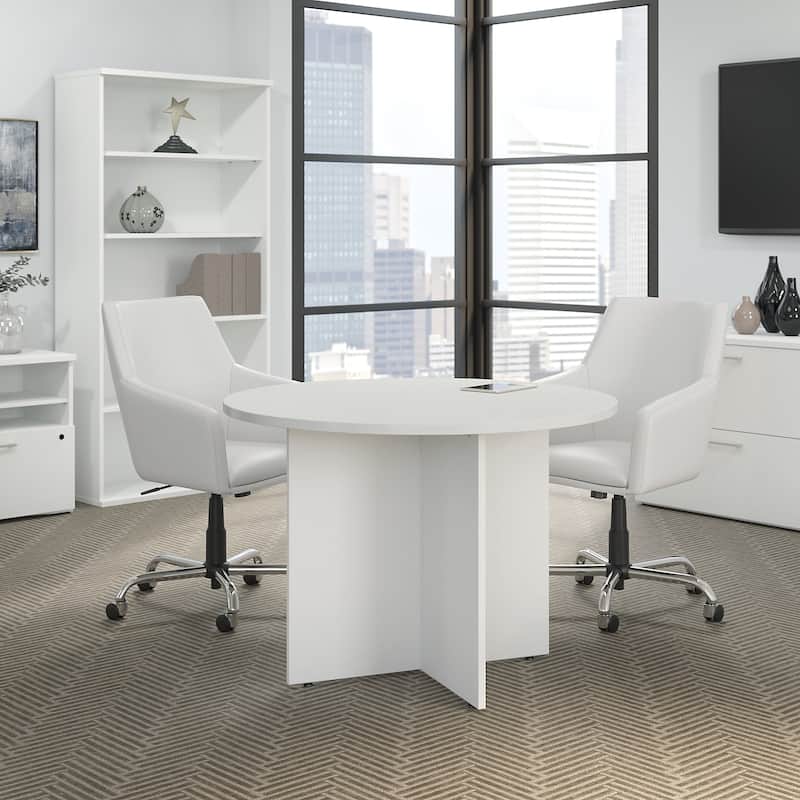Bush Business Furniture 42W Round Conference Table with Wood Base - White