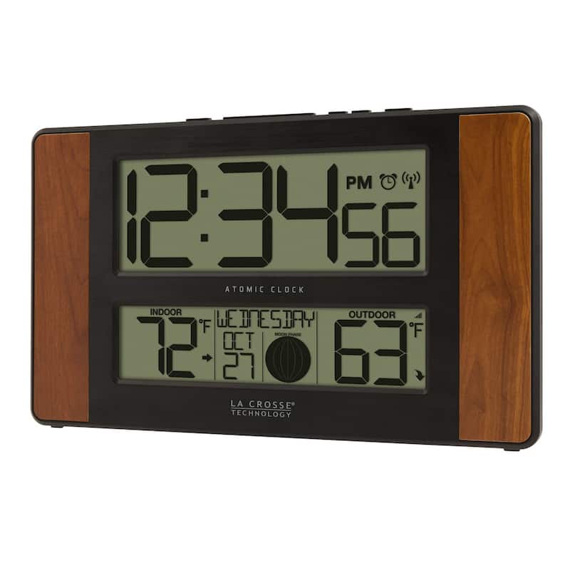 11" Brown and Black Atomic Digital Wall Clock with Moon Phase