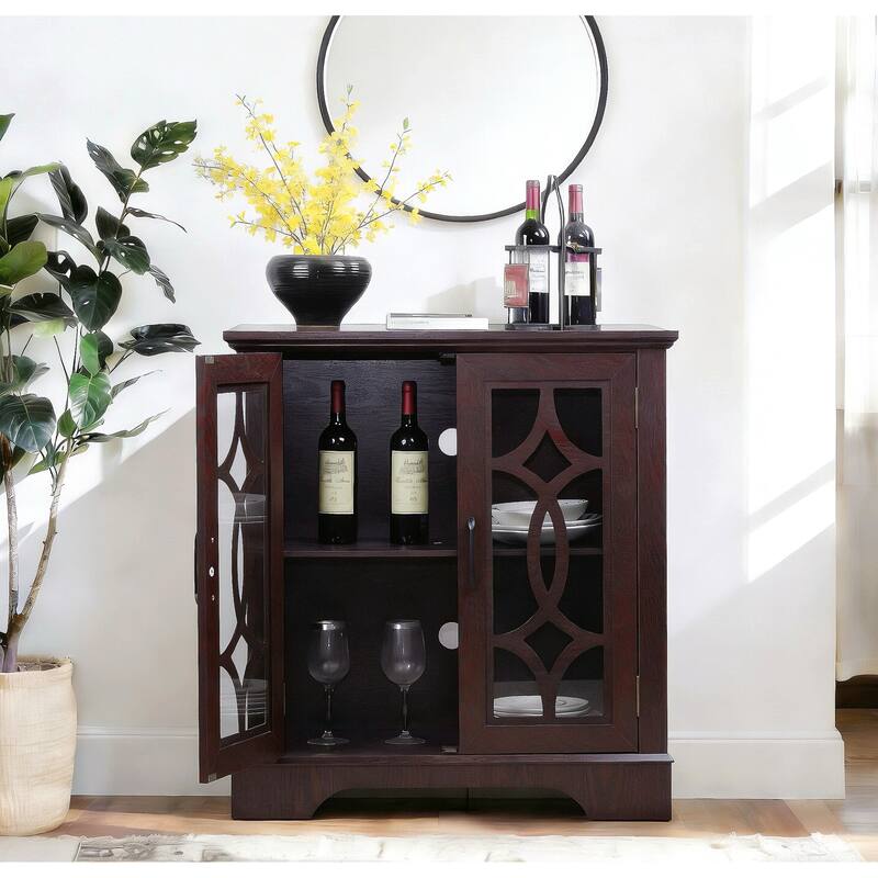 Spacious size sideboard 2 clear tempered glass doors buffet with adjustable shelf