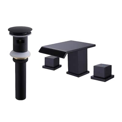 Widespread Waterfall Bathroom Sink Faucet, 2-Handle Bathroom Vanity Sink Faucets with Drain Assembly - 8" W×3.64" H