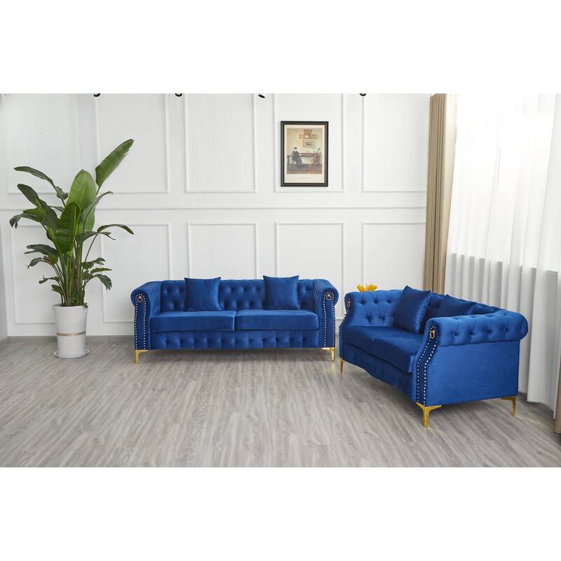 Velvet 2 Piece Loveseat and Sofa Living Room Set
