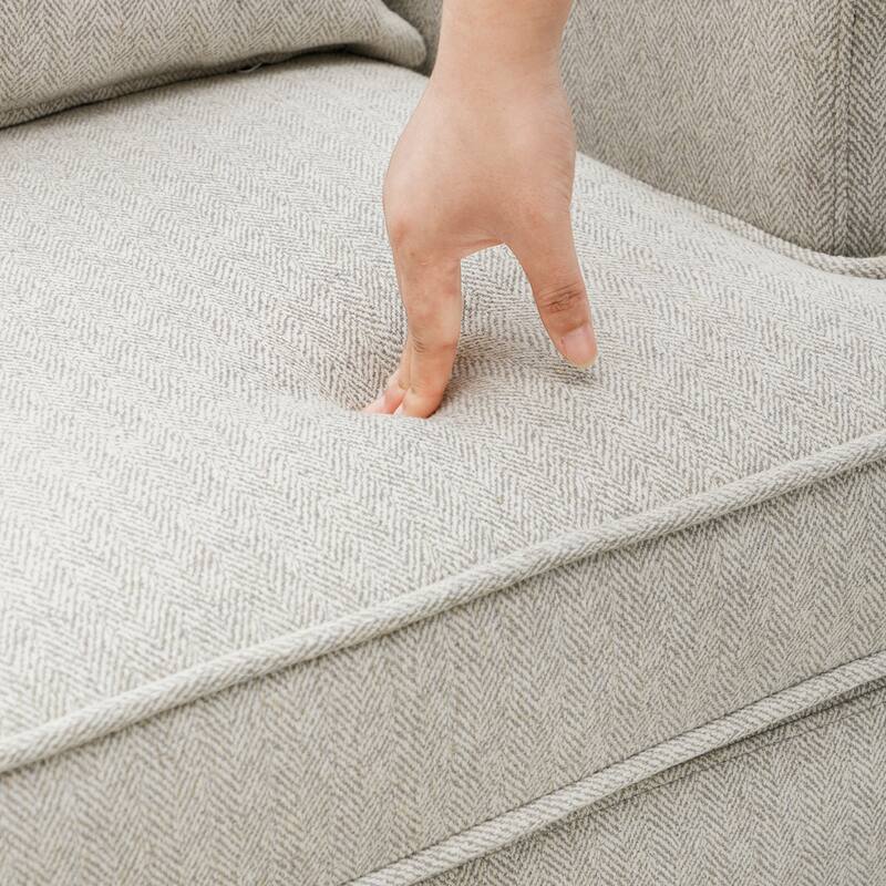 Modern Fabric Accent Chair with Upholstered Armrest Wooden Legs and Pillow for Living Room