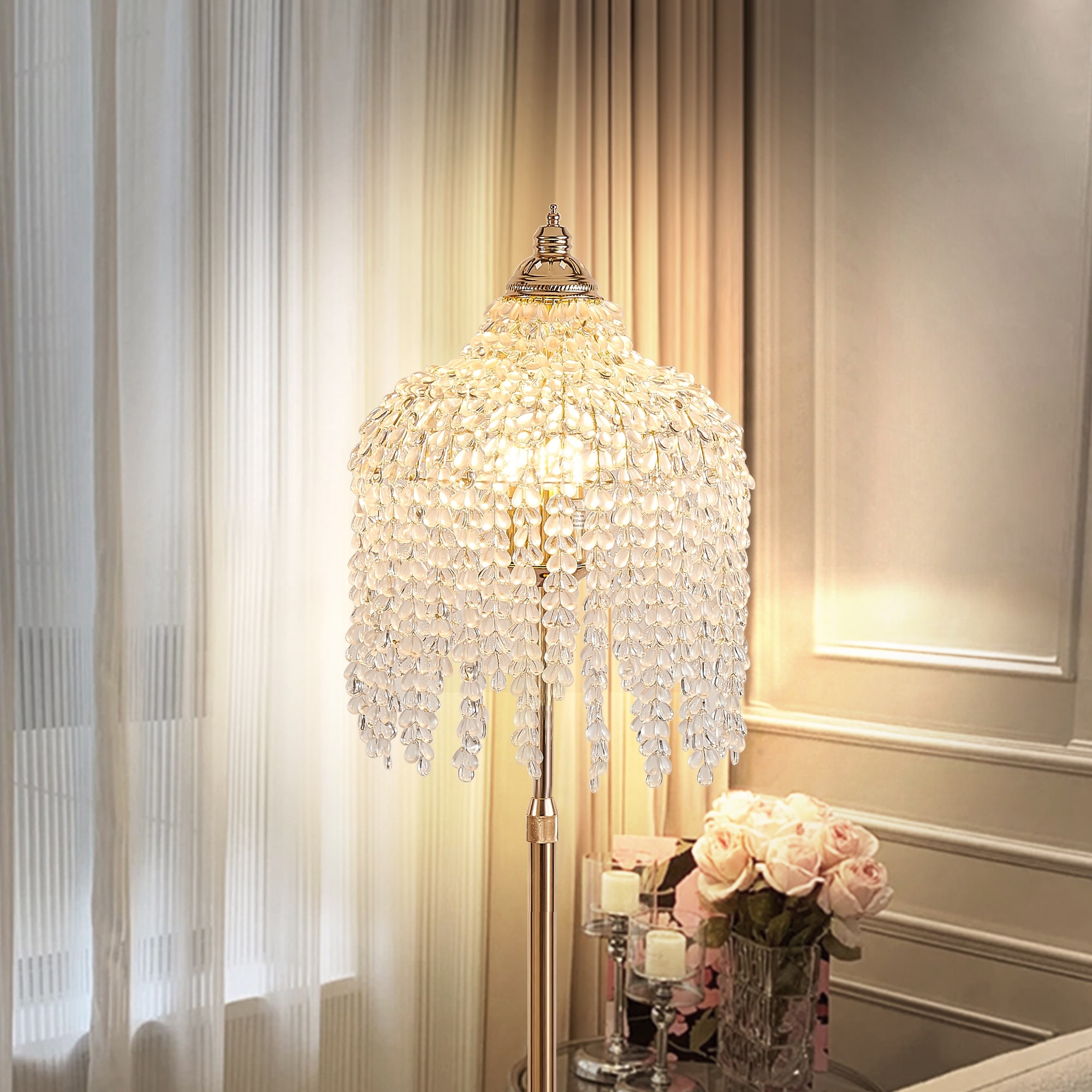 3-Light Elegant Crystal Floor Lamp, Vintage Waterfall Design