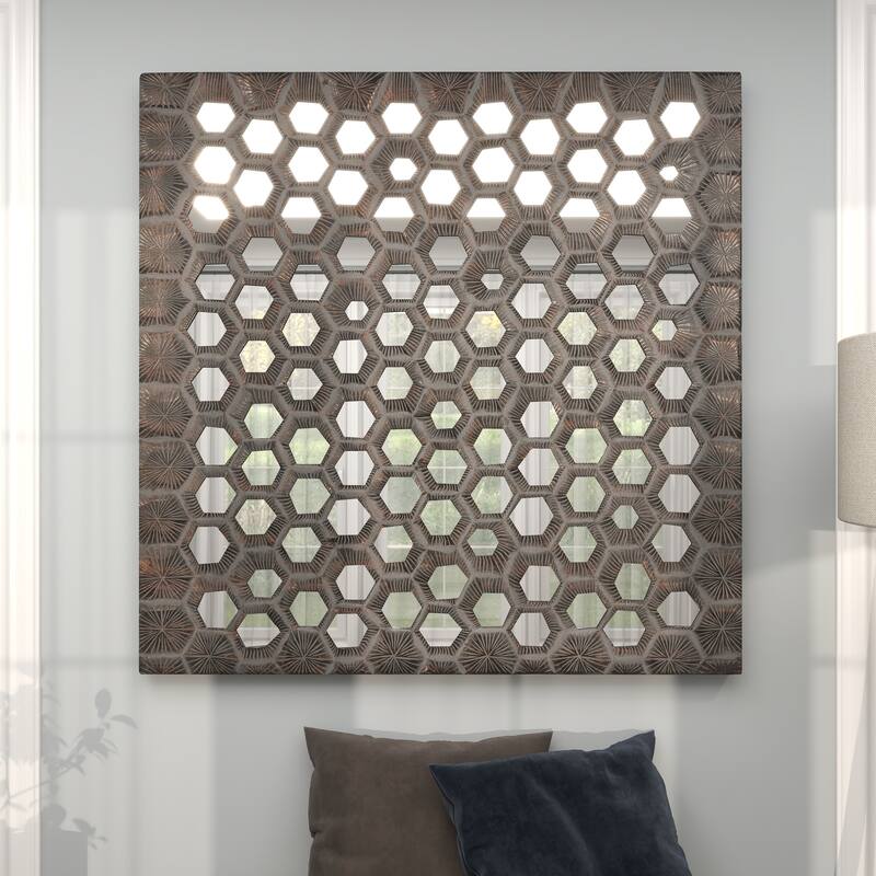 Gray Wooden Handmade Inspired Coral Home Wall Decor with Mirror Backing