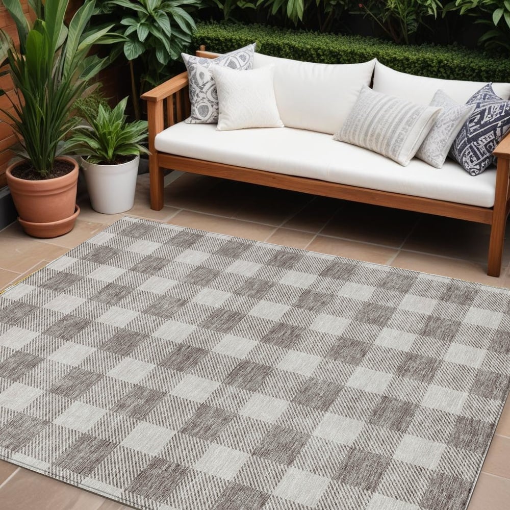 HomeRoots Plaid Transitional Rectangle Outdoor Rug