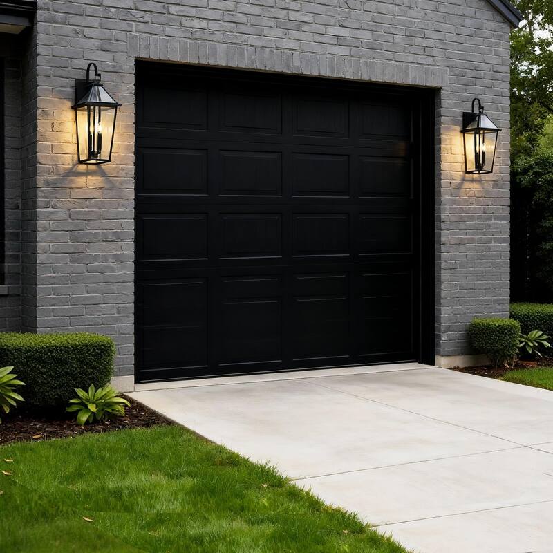 26 in. 3-Light Black Outdoor Hardwired Wall Lantern Sconce with Clear Glass Shade