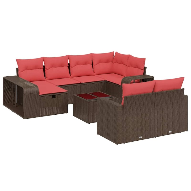 vidaXL Patio Sofa Set with Cushions Outdoor Conversation Furniture Poly Rattan - 21.7" x 24.4" x 27.2"
