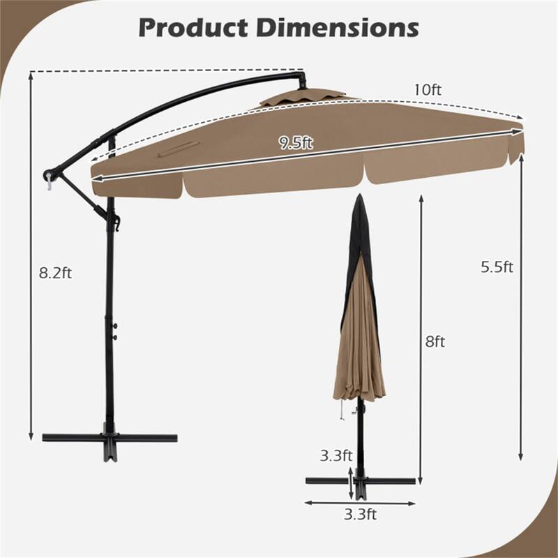 10ft Patio Cantilever Umbrella with Crank Handle and Adjustable Tilt Protective Cover Included