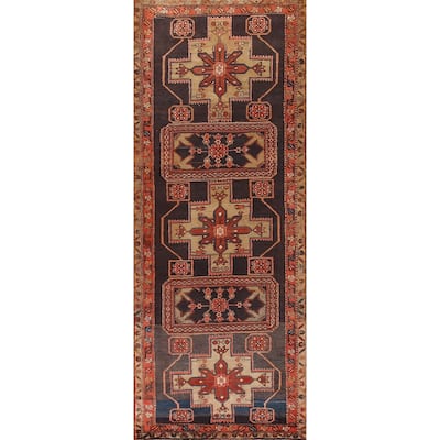 Blue Ardebil Persian Vintage Runner Rug Hand-knotted Wool Carpet - 3'6"x 11'1"