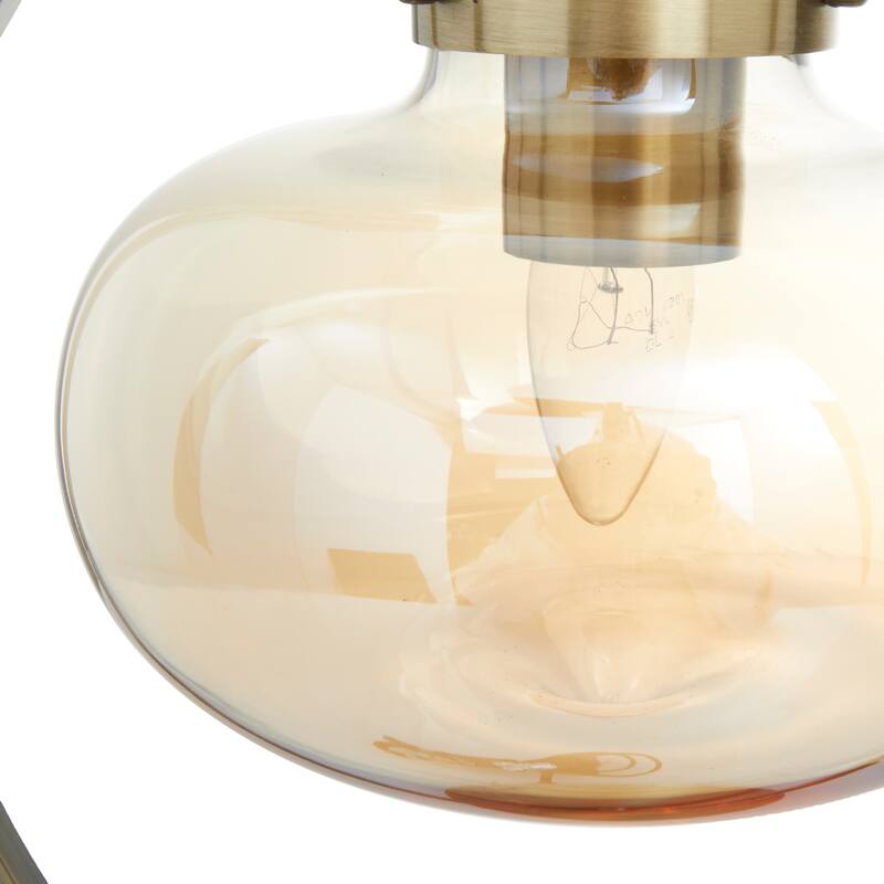 Gold Metal Circular Framed Accent Lamp with Hanging Glass Shade