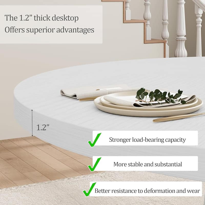 47 Inch Round Farmhouse Kitchen Dining Table for 4-6 with Wood Pedestal Cross Base (Only Table)