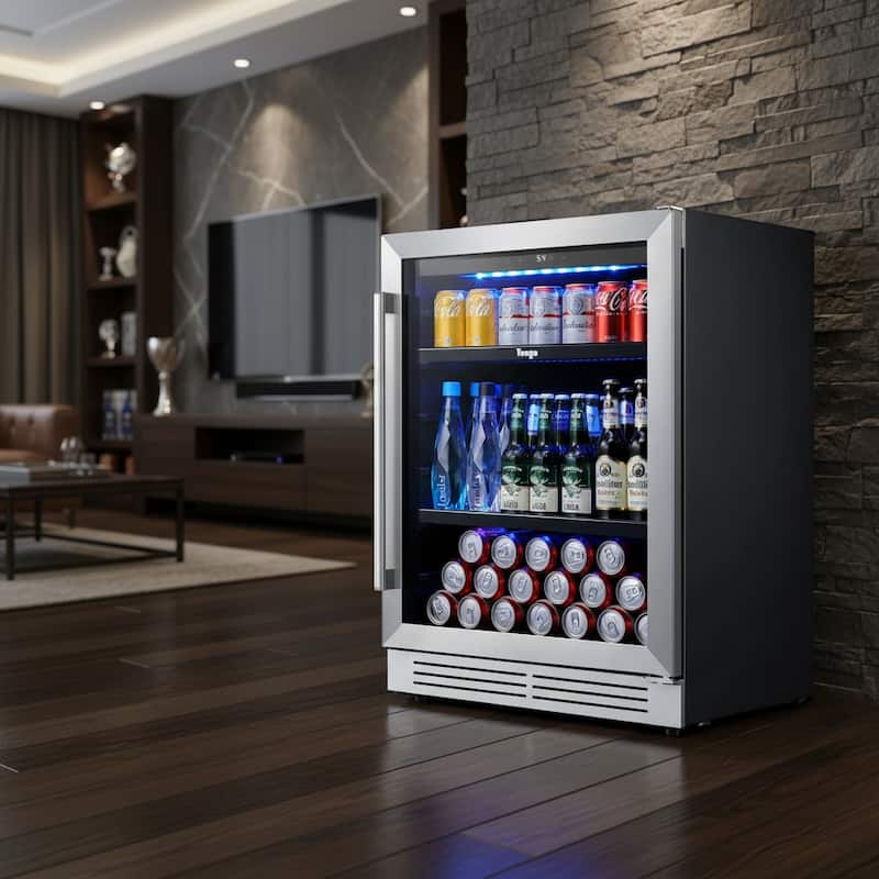 HomeRoots 32" X 24" Silver Stainless Steel Single Compartment Can Beverage Refrigerator - Silver