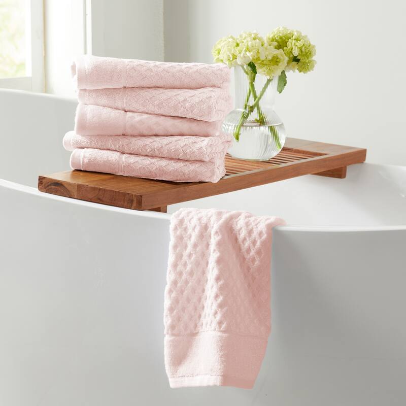 Linery & Co. Cotton Diamond Waffle Texture Bath Towels. - Hand Towel (Pack of 6) - Pink