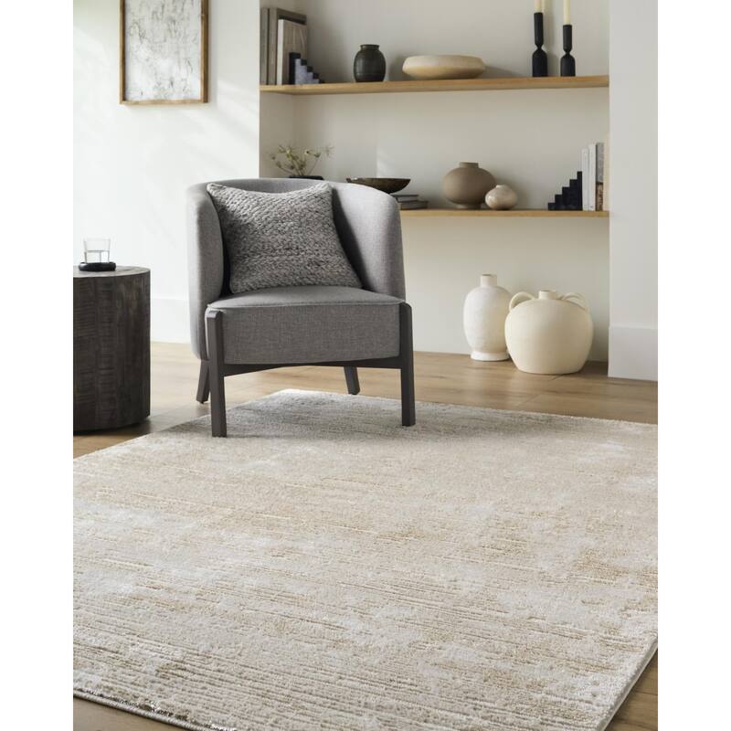 Livabliss Modern & Contemporary Sunrise Abstract Area Rug - 5'3" x 7' - Tan/Cream
