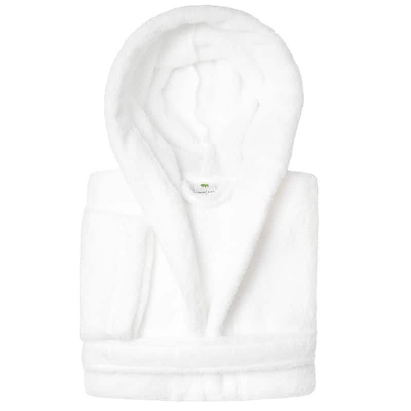 Sweet Kids 100% Polyester SUPER PLUSH Double Brushed Hooded Bathrobe - Large - White