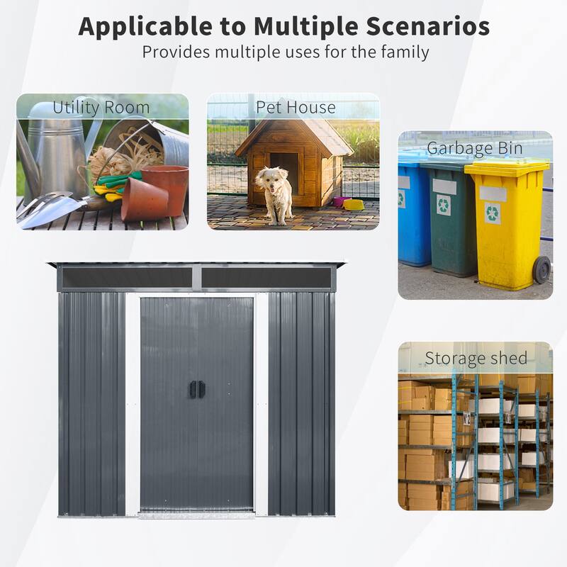 Outdoor Rust-proof Metal Storage Shed Garden Shed with Lockable Sliding Door, Weatherproof Tool Shed
