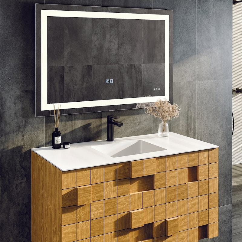 Mosaic 36"W Natural Oak Wall Mount Bath Vanity with Solid Surface Top